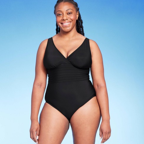 Women's Upf 50 Waist Detail Over The Shoulder One Piece Swimsuit - Aqua  Green® Black Xl : Target