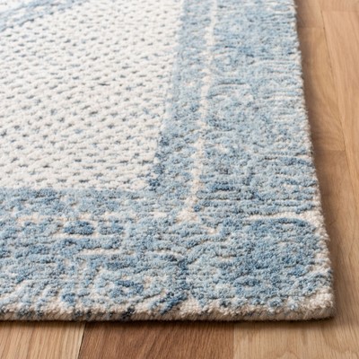 Ivory and Blue Hand Tufted Wool Runner Rug
