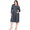 Plus Size Long Sleeve Fit and Flare Midi Dress - 24seven Comfort Apparel™ - 2 of 4
