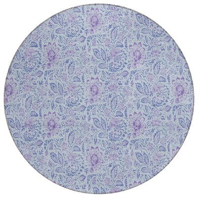 Sky Blue And Purple Floral Washable Indoor Outdoor Area Rug