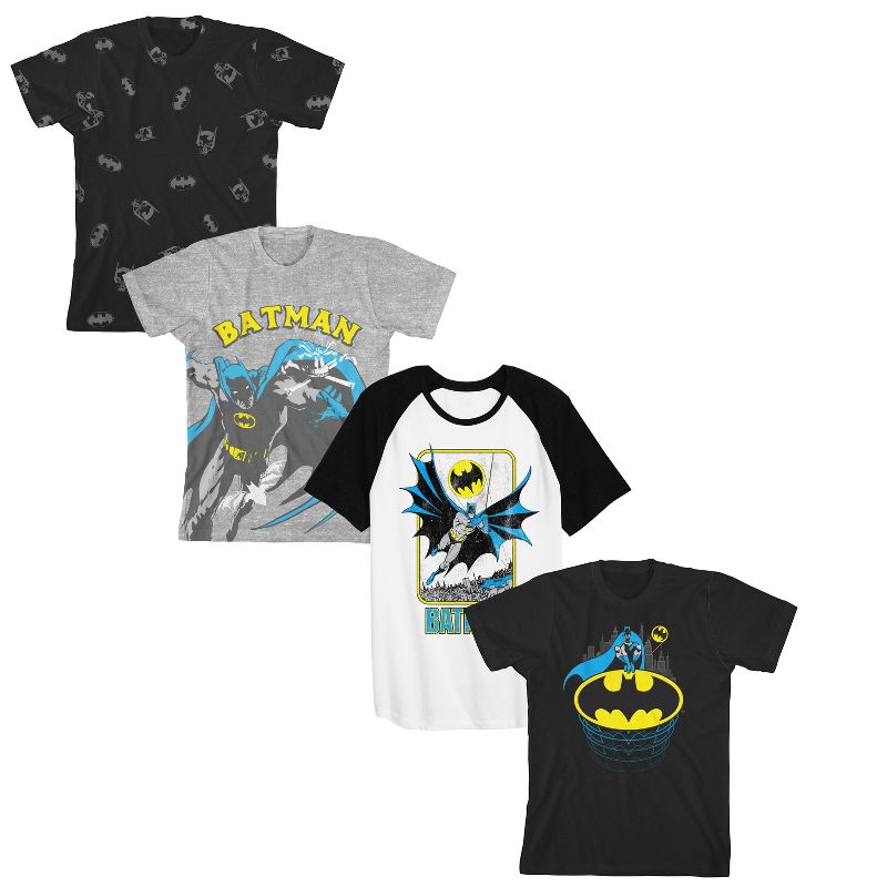 Batman Hero & Logo 4pk Crew Neck Short Sleeve Youth Boy's T-shirts, 1 of 6