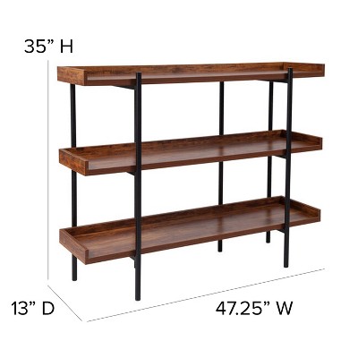 Modern Rustic Black Metal Frame 50" Display Shelf with Woodgrain Finish