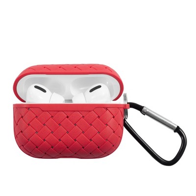 Insten Case Compatible with AirPods Pro - Weave Shaped Skin Cover with Keychain, Red