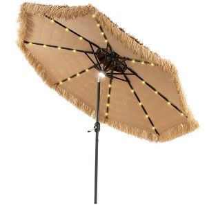 Tangkula 9 ft Solar Powered Thatched Tiki Patio Umbrella Beach 2 Tier Hawaiian Crank - 1 of 4