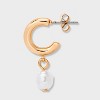 Pearl and Rhinestone Hoop & Drop Earring Set 3pc - Wild Fable™ Gold - 3 of 3