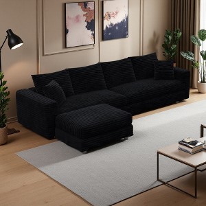102.4" Plush Corduroy L-Shaped Sectional Sofa, 1 Ottoman, Deep Seat - 1 of 4
