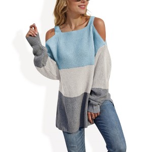 Anna-Kaci Women's Color Block Knit Sweater with Cold Shoulder Detail - 1 of 4