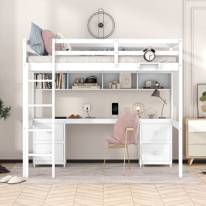 YOOCOZZ Full Size Loft Bed with Built-In Desk, Charging Station, 4 Drawers, 4 Cabinets and Bedside Tray - 1 of 4