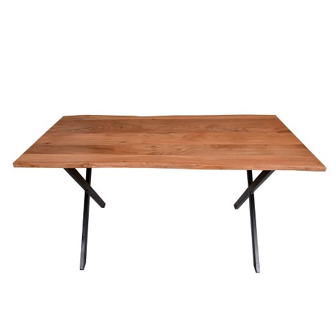 63 Wooden Industrial Rectangular Dining Table With X Base And Metal Legs Brown Black The Urban Port Target