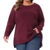 Women's Plus Size Exposed Seams Side Slit High Low Hem Crew Neck Casual Long Sleeve T Shirts - Agnes Orinda - 2 of 4
