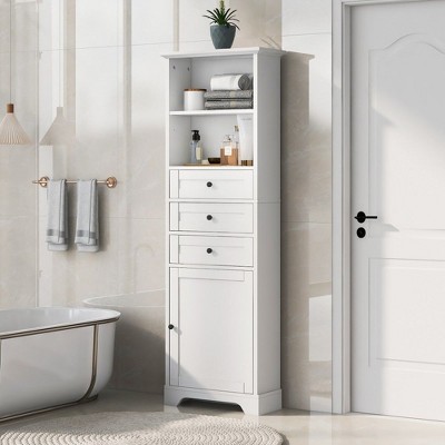 NicBex Tall Bathroom Storage Cabinet,Floor Cabinets with 3 Drawers and Adjustable Shelves for Bathroom,White
