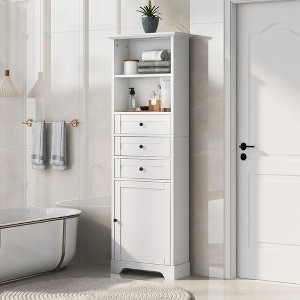 NicBex Tall Bathroom Storage Cabinet,Floor Cabinets with 3 Drawers and Adjustable Shelves for Bathroom,White - 1 of 4