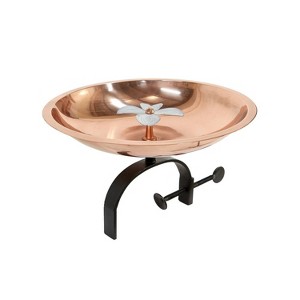 7.5" Dogwood Garden Birdbath with Over Rail Bracket Copper Plated and Colored Patina Finish - ACHLA Designs: Weather-Resistant Iron & Steel - 1 of 4