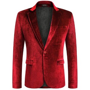 COOFANDY Men's Velvet Blazer Notched Lapel Velour Suit Jacket One Button Tuxedo Jackets for Wedding Prom Party Dinner - 1 of 4