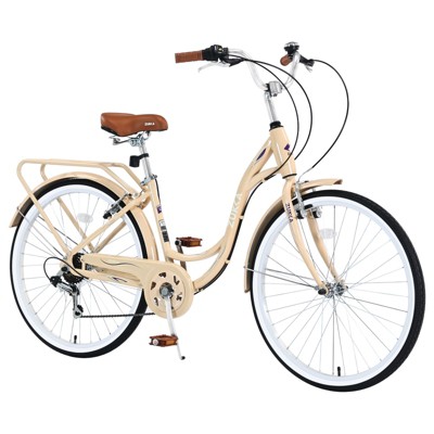 VisioGear Bicycles, 24 Inch Ladies Bicycle with Adiustable Seat, Commute Bicycle for Women Ladies, Beige, 62.2"*23.62"*40.16"