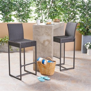RISOKEYS 43.75" H Outdoor Wicker Barstools Set - Set of 2 Outdoor Rattan Barstools with Strong Iron Frame for Garden & Backyard - 1 of 4