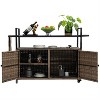 LunaLulinlk Wicker Cart, Rolling Rattan Beverage Bar Counter Table w/Glass Top for Garden Poolside Party, Kitchen, Light brown - 4 of 4