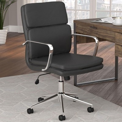 TiramisuBest Black Upholstered Height-Adjustable Rolling Office Chair with Chrome Frame & Contoured Design