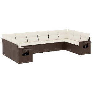 vidaXL 10 Piece Patio Sofa Set with Cushions Gray Poly Rattan - Brown and Cream With Table - 1 of 4