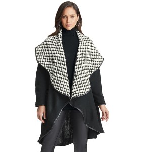 Jessica London Women's Plus Size Faux Leather-Trim Sweater - 1 of 4