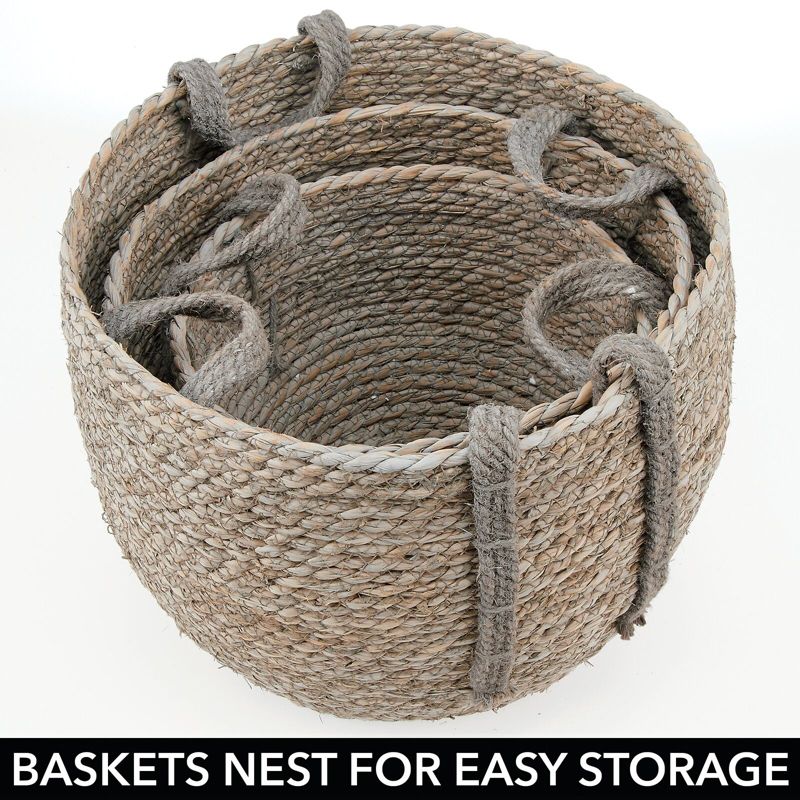 mDesign Round Seagrass Woven Storage Basket with Handles - Set of 3, 5 of 9