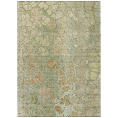 HomeRoots 10' X 14' Artichoke Green And Beige Abstract Washable Indoor Outdoor Area Rug