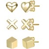 Guili 14K Gold Plated 3-Piece Stud Earrings Set with Heart, Cross, and Cube 3D Designs for a Bold, Modern Look Perfect for Everyday Wear and Layering - 2 of 2