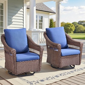 Buenhomino Outdoor Swivel Rocker Patio Chairs of 2 with Thick Cushions, Wicker Patio Furniture Set Swivel Rocking Glider Chairs with High Back - 1 of 4