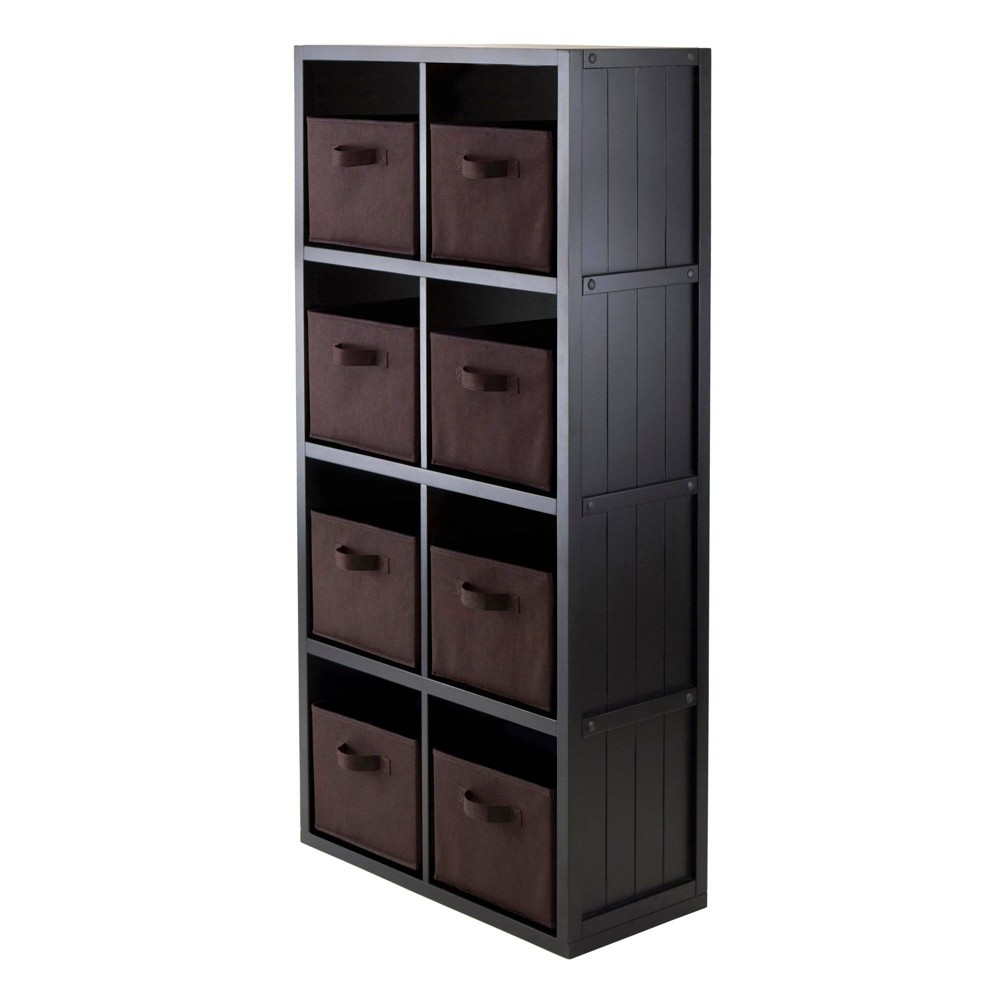 Photos - Wall Shelf 40.08" 9pc Timothy Set Storage Shelf 4X2 with Baskets Black - Winsome