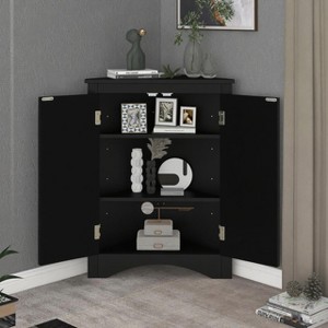 KWPZQEB Bathroom Floor Cabinet, Wooden Storage Organizer with Adjustable Shelves, Free-Standing Cupboard for Kitchen/Living Room/Bathroom - 1 of 4
