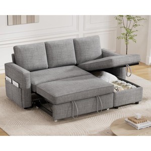 Dyonery 81" Sleeper Sofa Bed, 2 in 1 Pull Out Couch with More Storage Space, Sectional L-Shaped Couch Sofa Sleeper with Side Pockets - 1 of 4