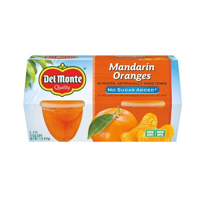 Del Monte No Sugar Added Mandarin Oranges In Artificially Sweetened Water Fruit Cups - 4ct
