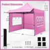 Costway 10 x 10 FT Pop up Canopy Tent with Sidewalls & Awning, Wheeled Bag, Sandbags, Stake Pink/White/Gray - 3 of 4