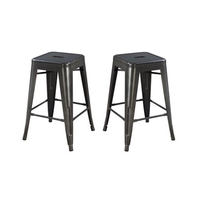 24" Bar Stool with All-Metal Seat And Frame (Set of Two) in Black - Wallace & Bay