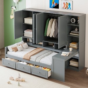 KIGFTSOD Wooden Daybed With Three Drawers, and All-in-One Cabinet, Desk and Shelves - 1 of 4