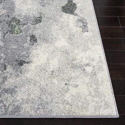 Gray and Green Abstract Synthetic Runner Rug