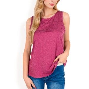Anna-Kaci Women's Sleeveless Tank Top with Pintuck Pleat Details and Soft Stretch Fabric - 1 of 4