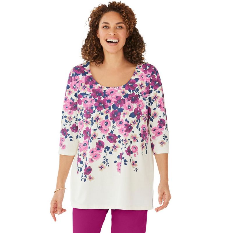 Woman Within Women's Plus Size 7-Day Floral Print Tunic, 1 of 3