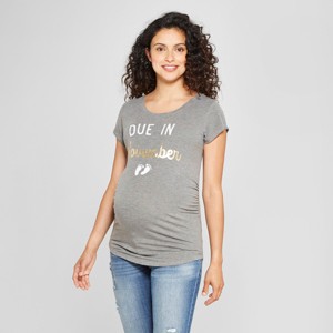 Maternity Due In November Short Sleeve Graphic T-Shirt - Grayson Threads Charcoal Gray S, Women