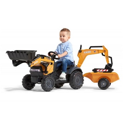 Case Construction Orange Pedal Backhoe with Rear Excavator and Trailer