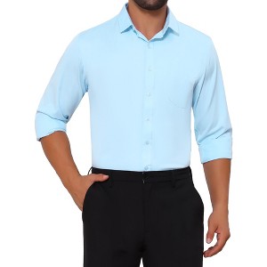 INSPIRE CHIC Men's Point Collar Button Long Sleeve Solid Color Business Dress Shirt - 1 of 4