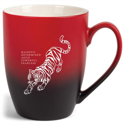 Elanze Designs 12 Ounce Ceramic Decorative Laser Engraved Giftable Novelty Tea Coffee Cup Mug Red and Black Tiger Majestic Determined Agile Powerful
