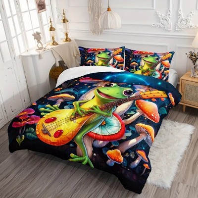 Acoinel 3 Pcs Cute Frog Guitar Comforter Set with 2 Pillowcases