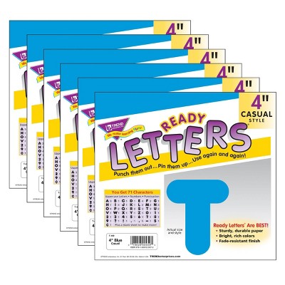6pk 4" Casual Uppercase Ready Letters Blue - TREND