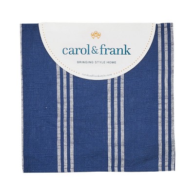 Indigo and White Striped Cotton Queen Duvet Cover