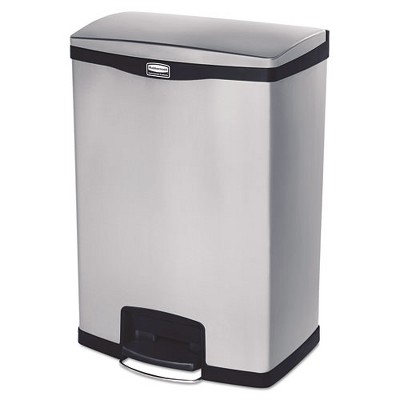 Rubbermaid Commercial Slim Jim Stainless Steel Step-On Container, Front Step Style, 24 gal, Stainless Steel, Black