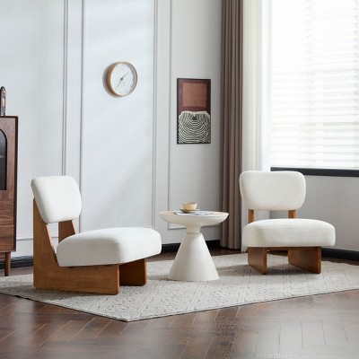 Set of 2 Modern Armless Accent Chairs,Upholstered Lounge Side Chairs with Solid Wood Base,Low Profile Living Room Chairs-Baofuwish