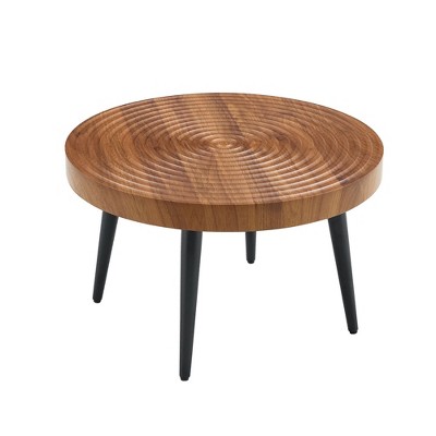 NicBex Modern 23.6" Round Coffee Table with Wood Grain Texture Top and Metal Legs for Living Room