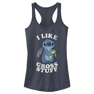 Juniors Womens Lilo & Stitch I Like Gross Stuff Stitch Distressed Racerback Tank Top - 1 of 4