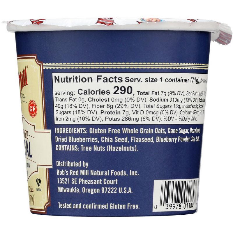 Bob's Red Mill Gluten Free Blueberry and Hazelnut Oatmeal Cup - Case of 12/2.5 oz, 5 of 8